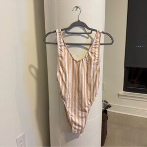 Dippin' Daisy's Striped One Piece Swimsuit -  Tan and White - Large